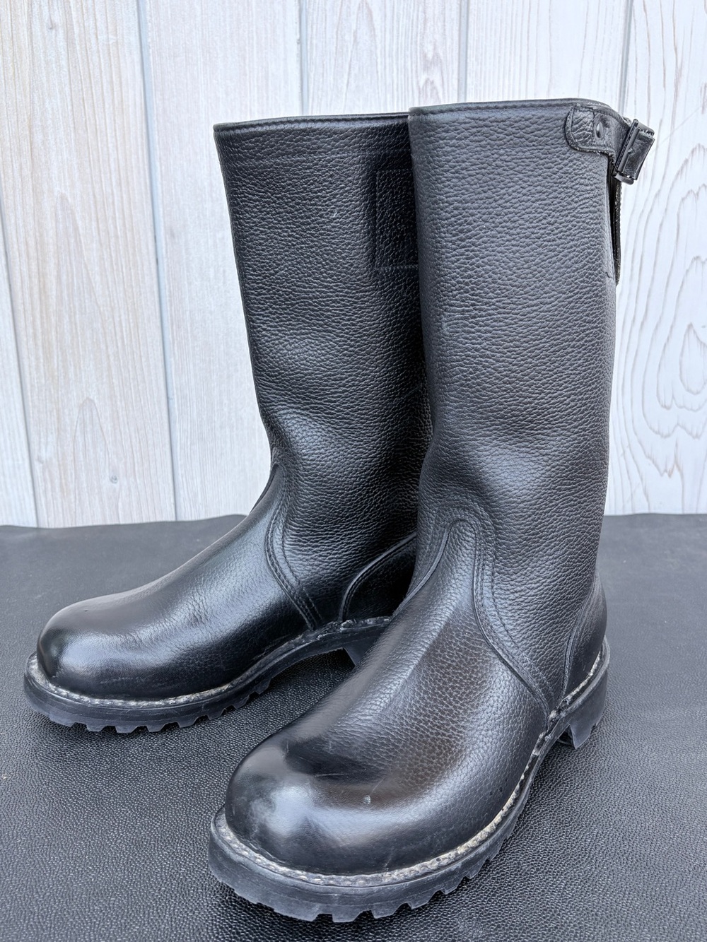 Black Leather Pull-On Boots with buckle
